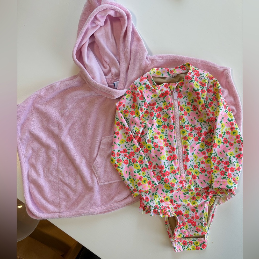 Baby swimsuit and beach poncho